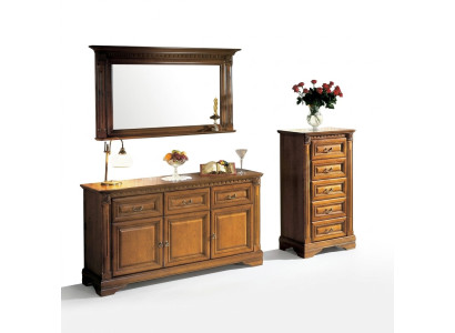Wardrobe, dresser, mirror, material: wood, classic 3-piece set, brown, country house.
