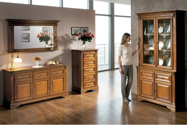 Living room cabinet chest of drawers Italy mirror classic 3-piece wood set