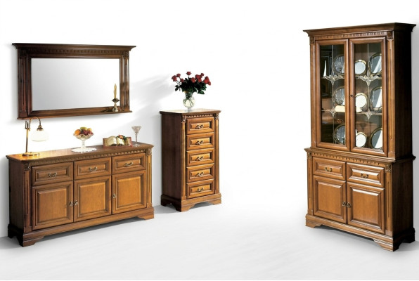 Living room cabinet chest of drawers Italy mirror classic 3-piece wood set