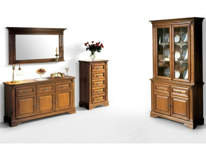 Living room cabinet chest of drawers Italy mirror classic 3-piece wood set