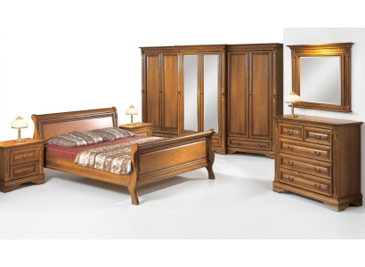 Country-style bed 3-piece set with 2 bedside tables wooden furniture bed set brown