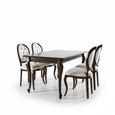 Dark-brown wooden dining table classic leather Chesterfield chairs designer 5-piece set