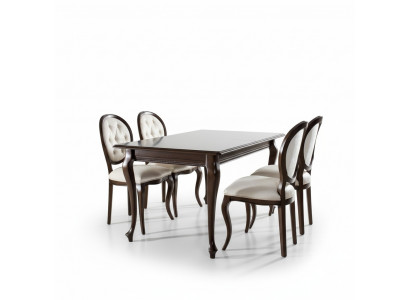 Dark-brown wooden dining table classic leather Chesterfield chairs designer 5-piece set