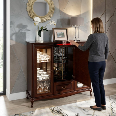 House bar cabinet sideboard with rotating bottle cabinet display case wood
