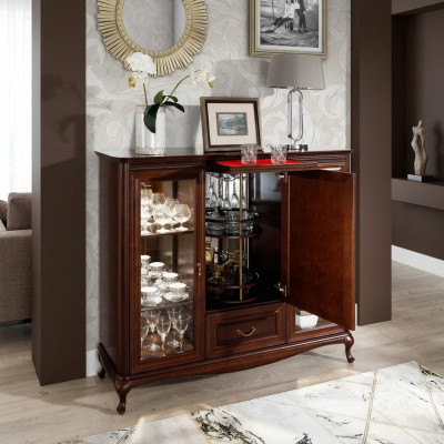 House bar cabinet sideboard with rotating bottle cabinet display case wood