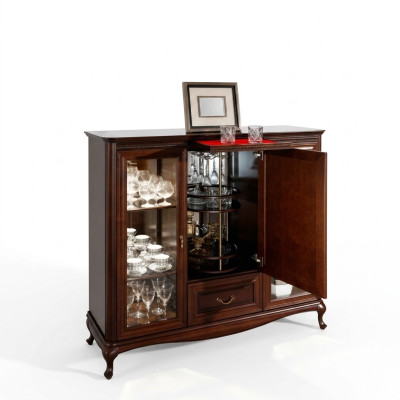 House bar cabinet sideboard with rotating bottle cabinet display case wood