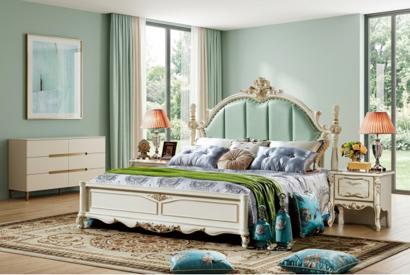 Classic bedroom bed furniture wood leather beds baroque rococo