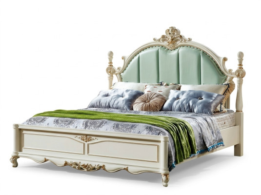 Classic bedroom bed furniture wood leather beds baroque rococo