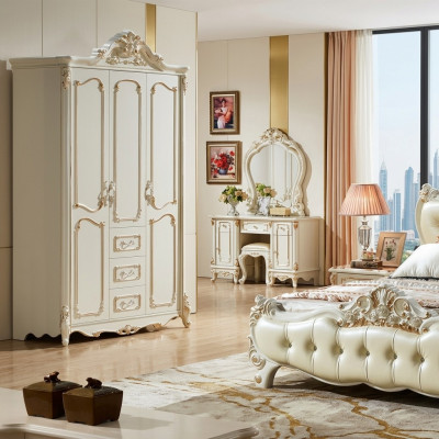 Three-door wardrobe closet white baroque rococo cabinets wood