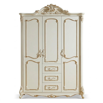 Three-door wardrobe closet white baroque rococo cabinets wood