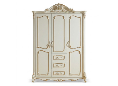 Three-door wardrobe closet white baroque rococo cabinets wood