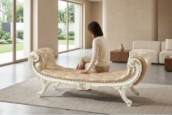 Bench bedroom chaise lounge stool ottoman Chesterfield leather new