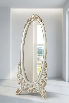 Full-length mirror, mirror, body size, classic standing mirror, wood, white