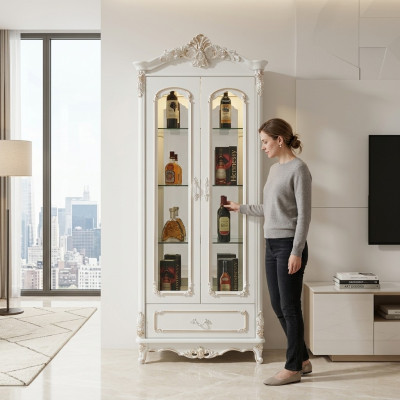 Classic display cabinet glass cabinet wooden cupboard white cabinets furniture interior
