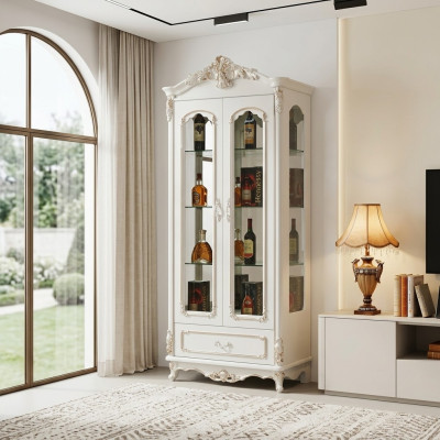 Classic display cabinet glass cabinet wooden cupboard white cabinets furniture interior
