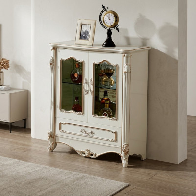 Showcase Display Cabinet Wood Cabinet Glass Cabinets Color White Furniture Luxury