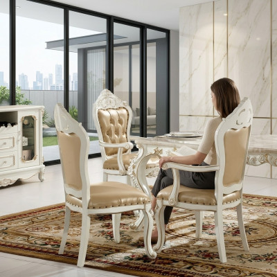Classic Chesterfield Chair Dining Room Armchair Beige Armchair Single Baroque Style