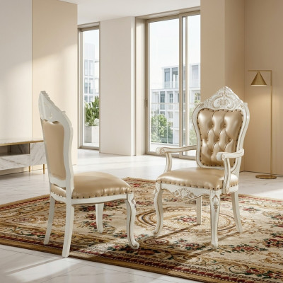 Classic Chesterfield Chair Dining Room Armchair Beige Armchair Single Baroque Style