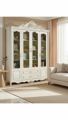 Bookshelf style Art Deco cabinet display case white furniture cabinets shelf wood