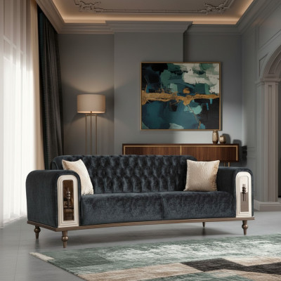 Luxury Three-Seater Sofa 3-Seater Fabric Sofa Design Beige Textile Black