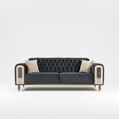 Luxury Three-Seater Sofa 3-Seater Fabric Sofa Design Beige Textile Black