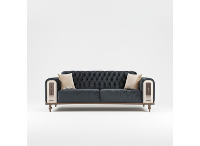 Luxury Three-Seater Sofa 3-Seater Fabric Sofa Design Beige Textile Black