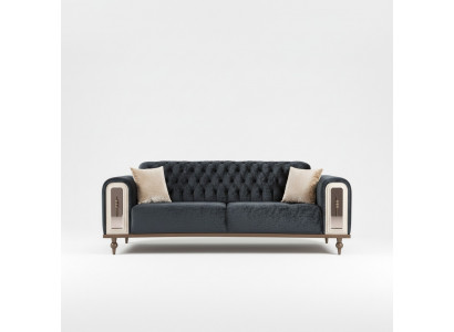 Luxury Three-Seater Sofa 3-Seater Fabric Sofa Design Beige Textile Black