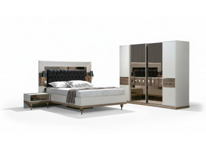 Bedroom set bed 2x bedside tables textile wardrobe modern 4 pieces.
