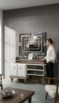 Furniture Bedroom Design Dressing Table Mirror Wood Sideboard Console