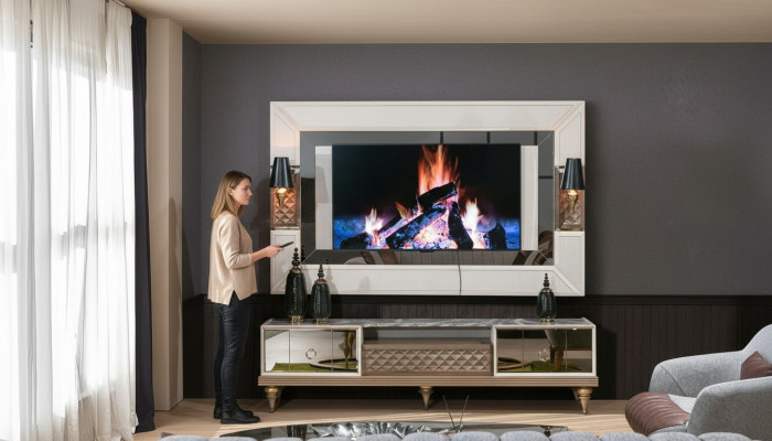 Wall unit set rtv tv stand lowboard table wood luxury xxl cabinet