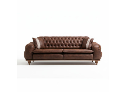 Chesterfield Three-Seater Brown Couch Upholstered Furniture Textile Couches Fabric