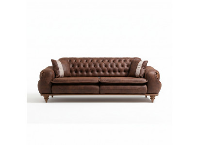 Chesterfield Three-Seater Brown Couch Upholstered Furniture Textile Couches Fabric
