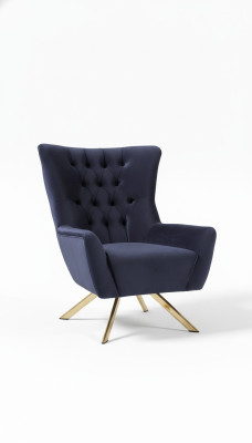 Luxurious blue Chesterfield armchair with velvet upholstery for the living room