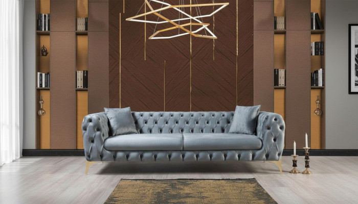 Three-seater sofa luxury Chesterfield 3-seater couches gray sofas velvet new couch