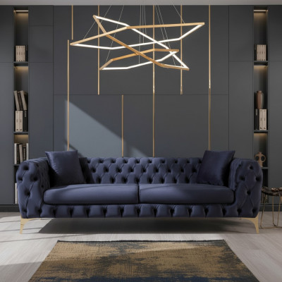 Three-seater Sofa Luxury Chesterfield 3-Seater Couches Blue Sofas Velvet New Couch