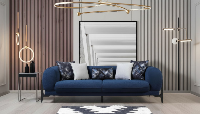 Luxury Three-Seater Sofa 3-Seater Sofas Seating Design Modern Furniture Couches Blue New