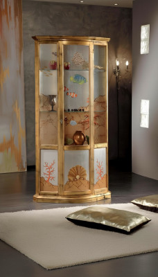 Classic glass wood cabinet display luxury furniture gold sideboard Italy