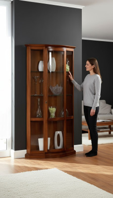 Classic Brown Vitrine French Style Furniture Dresser Sideboard Glass Cabinet