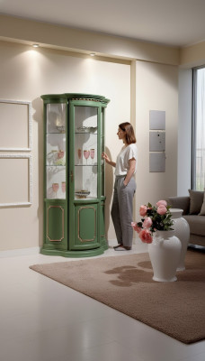 Half Cabinet Display Glass Cabinet Showcase Wood Living Room Luxury Green Sideboard