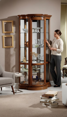 Display glass cabinet brown showcase living room wood sideboard luxury furniture Italy