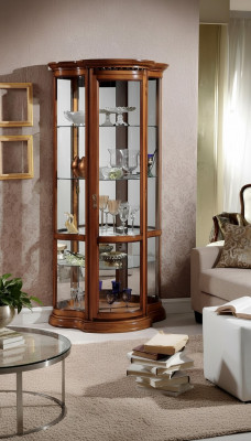 Display glass cabinet brown showcase living room wood sideboard luxury furniture Italy