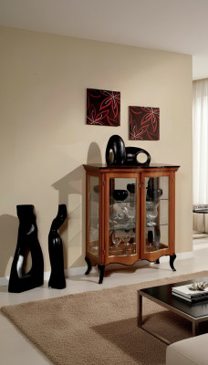 Classic glass display cabinet wooden living room luxury brown sideboard