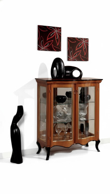 Classic glass display cabinet wooden living room luxury brown sideboard