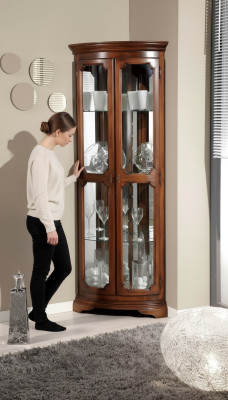 Classic corner display cabinet glass cupboard living room showcase luxury brown display cabinets