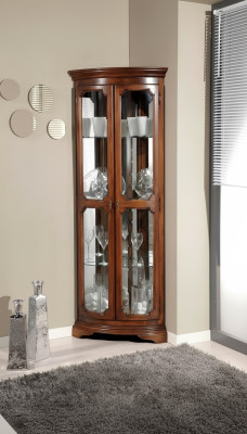 Classic corner display cabinet glass cupboard living room showcase luxury brown display cabinets