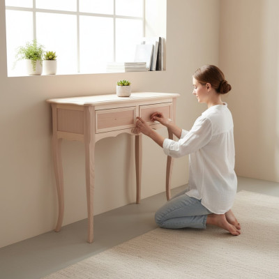 High-quality console table luxury wood bedroom classic beige console table