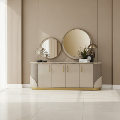 Sideboard 2x Mirror Living Room Design Luxury Furniture Console Lowboard Beige