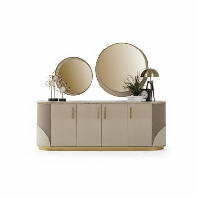 Sideboard 2x Mirror Living Room Design Luxury Furniture Console Lowboard Beige