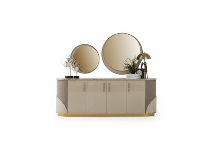 Sideboard 2x Mirror Living Room Design Luxury Furniture Console Lowboard Beige
