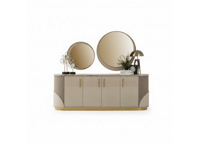 Sideboard 2x Mirror Living Room Design Luxury Furniture Console Lowboard Beige
